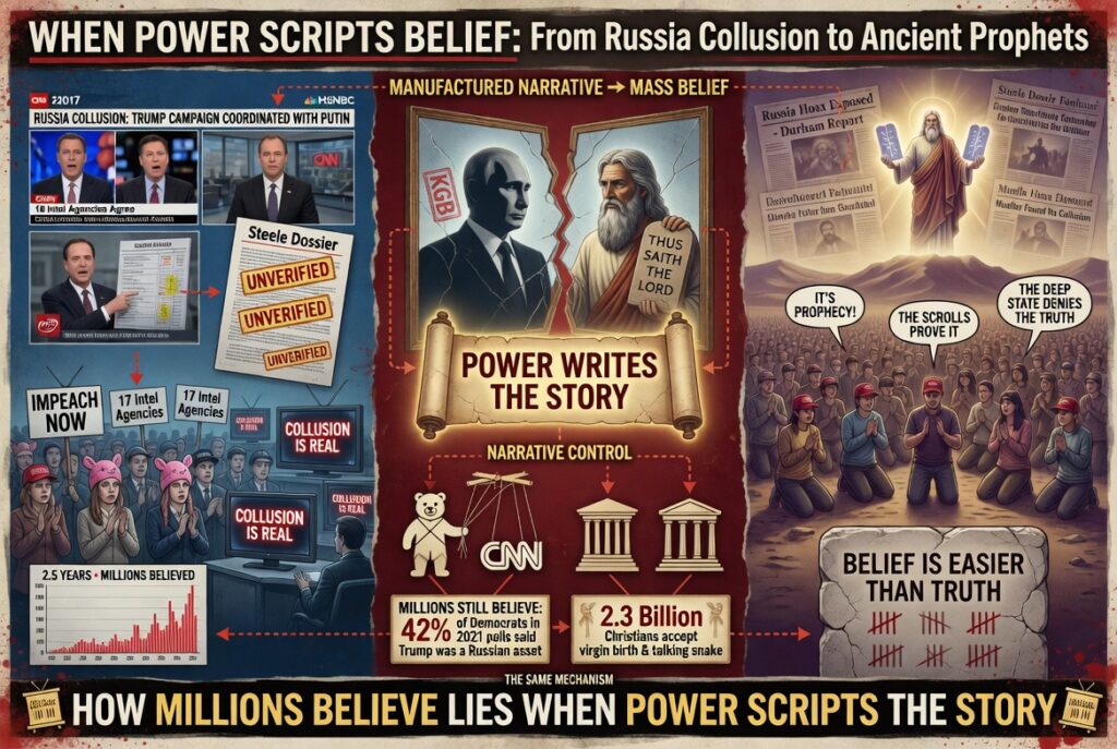 When Power Scripts Belief: From Russia Collusion to Ancient Prophets